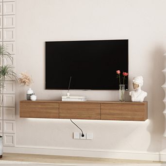 Trikiousd 67" Floating Wall-Mounted TV Stand with 16-Color LEDs for 5565" TVs