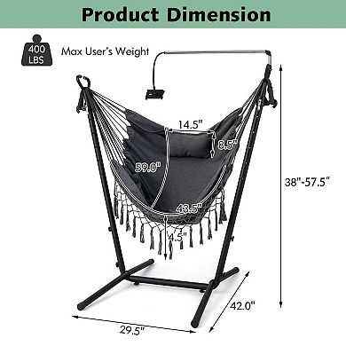 Height Adjustable Hammock Chair With Stand, Phone Holder And Side Pocket