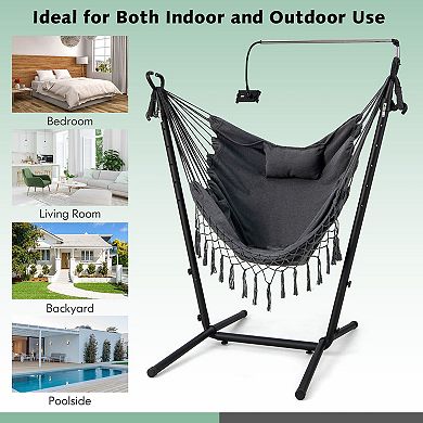 Height Adjustable Hammock Chair With Stand, Phone Holder And Side Pocket