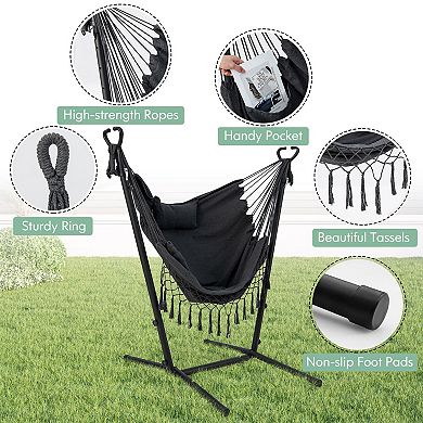Height Adjustable Hammock Chair With Stand, Phone Holder And Side Pocket