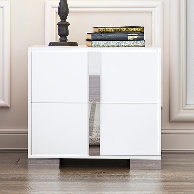 KWPZQEB Modern Elegant Mirrored Nightstand with 2 Drawers & Metal Foot for Bedroom