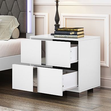 KWPZQEB Modern Elegant Mirrored Nightstand with 2 Drawers & Metal Foot for Bedroom