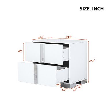 KWPZQEB Modern Elegant Mirrored Nightstand with 2 Drawers & Metal Foot for Bedroom