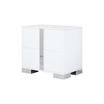 KWPZQEB Modern Elegant Mirrored Nightstand with 2 Drawers & Metal Foot for Bedroom