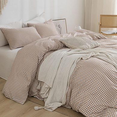 Prewashed Microfiber Plaid King Duvet Cover Set