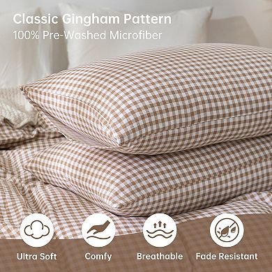 Prewashed Microfiber Plaid King Duvet Cover Set