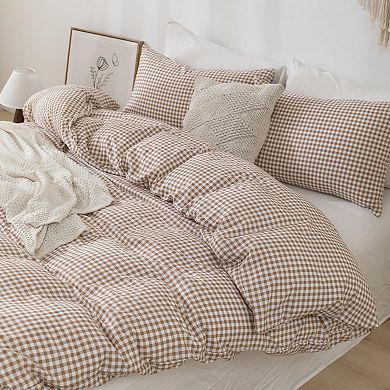 Prewashed Microfiber Plaid King Duvet Cover Set