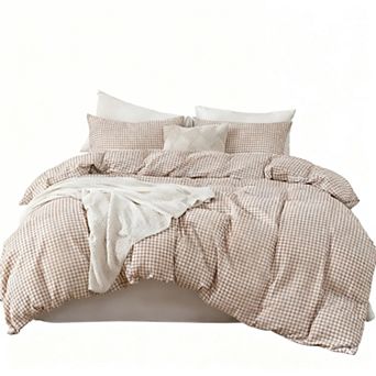 Prewashed Microfiber Plaid King Duvet Cover Set