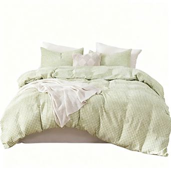 Prewashed Microfiber Plaid King Duvet Cover Set