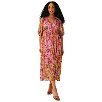 Ellos Plus Size Sheer Tiered Long Midi Dress