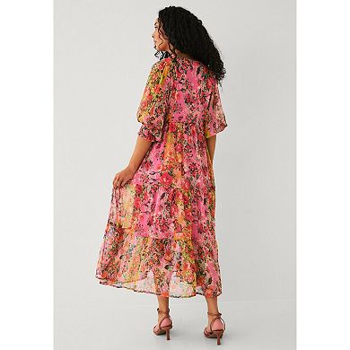 Ellos Plus Size Sheer Tiered Long Midi Dress