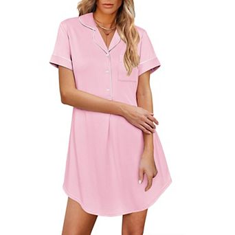 Ekouaer Women's Nightgown Button Down Nightshirt V Neck Sleepshirt Short Sleeve Sleepwear Soft