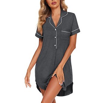 Ekouaer Women's Nightgown Button Down Nightshirt V Neck Sleepshirt Short Sleeve Sleepwear Soft