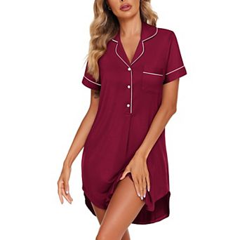 Ekouaer Women's Nightgown Button Down Nightshirt V Neck Sleepshirt Short Sleeve Sleepwear Soft
