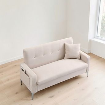 Heybly 57.1 in Cotton Linen Upholstered Loveseat Sofa with Storage,Pillows, Wood Frame and Metal Legs