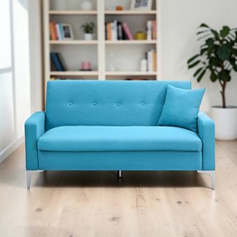 Heybly 57.1 in Cotton Linen Upholstered Loveseat Sofa with Storage,Pillows, Wood Frame and Metal Legs