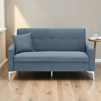 Heybly 57.1 in Cotton Linen Upholstered Loveseat Sofa with Storage,Pillows, Wood Frame and Metal Legs