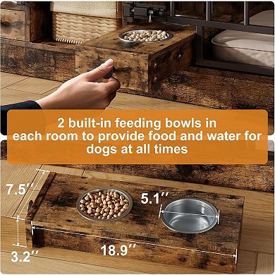 78.7" Double Dog Crate Furniture with Storage and 2 Doors for Small Medium Dogs