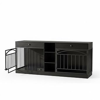 78.7" Double Dog Crate Furniture with Storage and 2 Doors for Small Medium Dogs