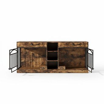 78.7" Double Dog Crate Furniture with Storage and 2 Doors for Small Medium Dogs
