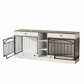 78.7" Double Dog Crate Furniture with Storage and 2 Doors for Small Medium Dogs