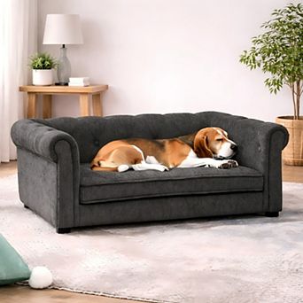 Heybly Elevated Dog Sofa Bed with Foam Cushion and Linen Fabric, Durable Pet Couch,Pet Bed Furniture