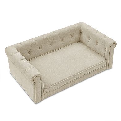 Heybly Elevated Dog Sofa Bed with Foam Cushion and Linen Fabric, Durable Pet Couch,Pet Bed Furniture