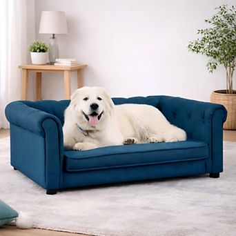 Heybly Elevated Dog Sofa Bed with Foam Cushion and Linen Fabric, Durable Pet Couch,Pet Bed Furniture