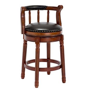 KWPZQEB Court Style Cow top Leather Wooden 360 Degree Swivel Bar Stools with Back for Bar, 29.5IN