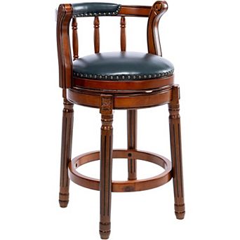KWPZQEB Court Style Cow top Leather Wooden 360 Degree Swivel Bar Stools with Back for Bar, 29.5IN