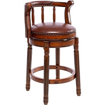 KWPZQEB Court Style Cow top Leather Wooden 360 Degree Swivel Bar Stools with Back for Bar, 29.5IN