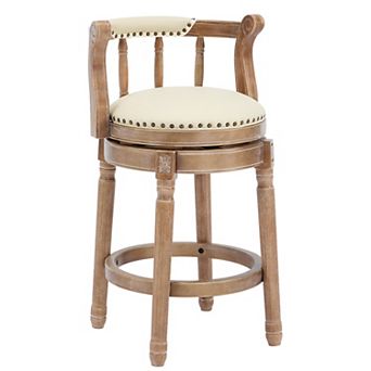 KWPZQEB Court Style Cow top Leather Wooden 360 Degree Swivel Bar Stools with Back for Bar, 29.5IN