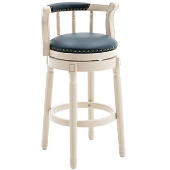 KWPZQEB Court Style Cow top Leather Wooden 360 Degree Swivel Bar Stools with Back for Bar, 29.5IN