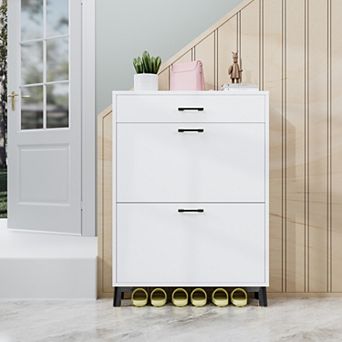 Entryway Shoe Cabinet with 2 Flip Drawers, Freestanding Hidden Shoe Rack, for Hallway Closet