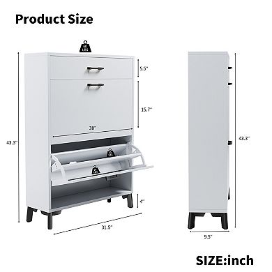 Entryway Shoe Cabinet with 2 Flip Drawers, Freestanding Hidden Shoe Rack, for Hallway Closet