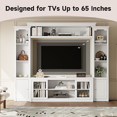 Trikiousd All-in-One Media Console with Adjustable Shelves and Wine Rack