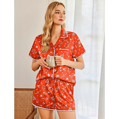 Ekouaer Womens Silk Pajama Sets 2 Piece Pj Set Button Down Shirt and Shorts Lounge Sets