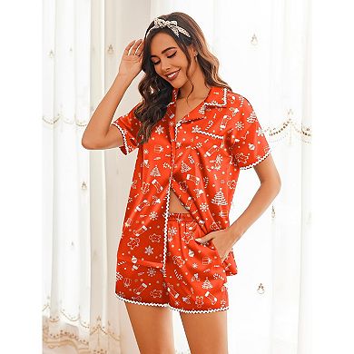 Ekouaer Womens Silk Pajama Sets 2 Piece Pj Set Button Down Shirt and Shorts Lounge Sets