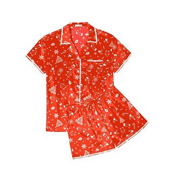 Ekouaer Womens Silk Pajama Sets 2 pc Pj Set Button Down Shirt and Shorts Lounge Sets