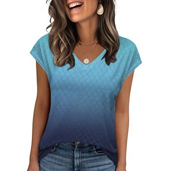 Zeagoo Women's Eyelet V Neck Cap Sleeve Tank Tops Casual Loose Fit Summer Flowy Shirts