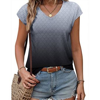Zeagoo Women's Eyelet V Neck Cap Sleeve Tank Tops Casual Loose Fit Summer Flowy Shirts