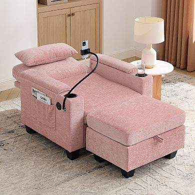 KWPZQEB Adjustable Backrest Single Sofa Recliner with Storage Ottoman & Phone Stand