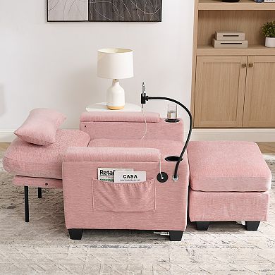 KWPZQEB Adjustable Backrest Single Sofa Recliner with Storage Ottoman & Phone Stand