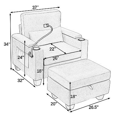 KWPZQEB Adjustable Backrest Single Sofa Recliner with Storage Ottoman & Phone Stand