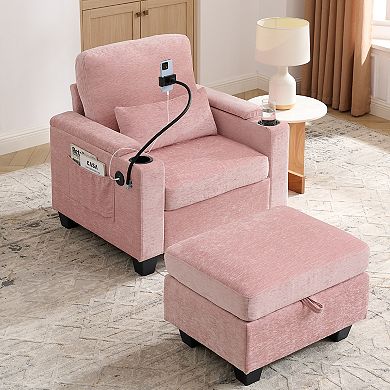 KWPZQEB Adjustable Backrest Single Sofa Recliner with Storage Ottoman & Phone Stand