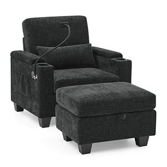 KWPZQEB Adjustable Backrest Single Sofa Recliner with Storage Ottoman & Phone Stand