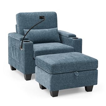 KWPZQEB Adjustable Backrest Single Sofa Recliner with Storage Ottoman & Phone Stand