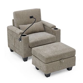 KWPZQEB Adjustable Backrest Single Sofa Recliner with Storage Ottoman & Phone Stand