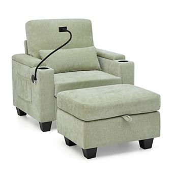 KWPZQEB Adjustable Backrest Single Sofa Recliner with Storage Ottoman & Phone Stand