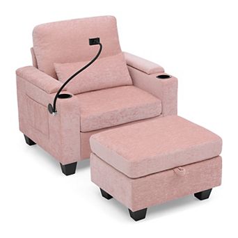 KWPZQEB Adjustable Backrest Single Sofa Recliner with Storage Ottoman & Phone Stand